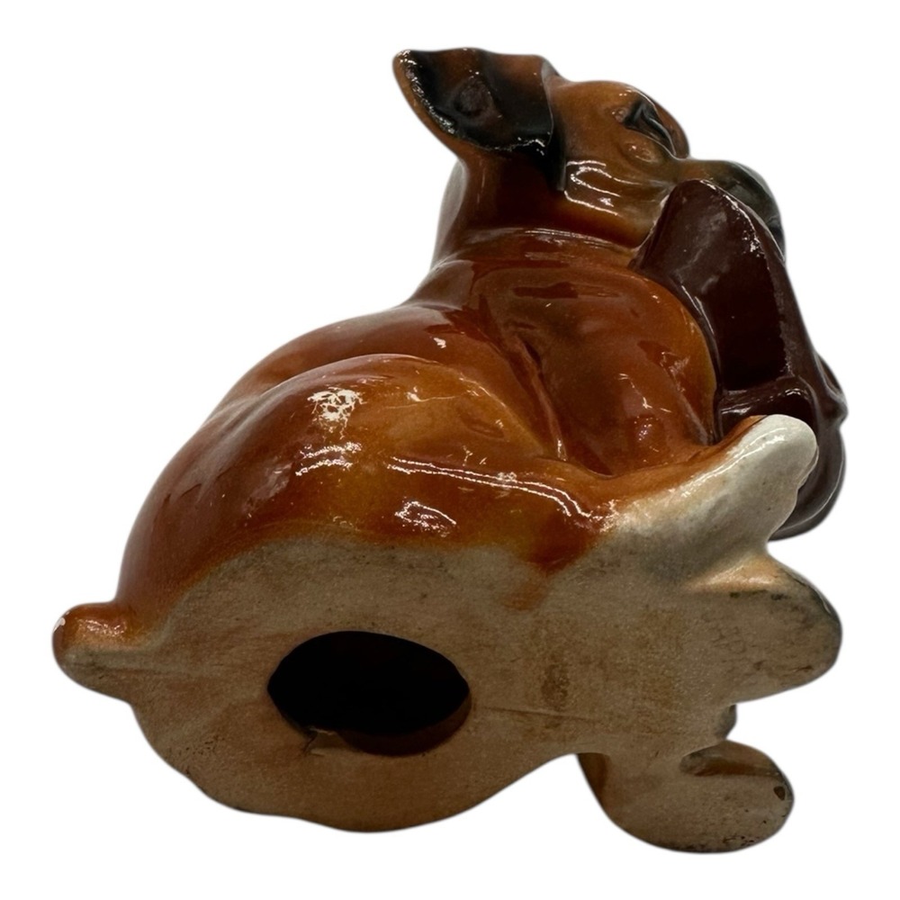 Vintage Boxer Dog Figurine Brown Puppy Statue Sitting Holding Shoe Brown Ceramic - Picture 6 of 6